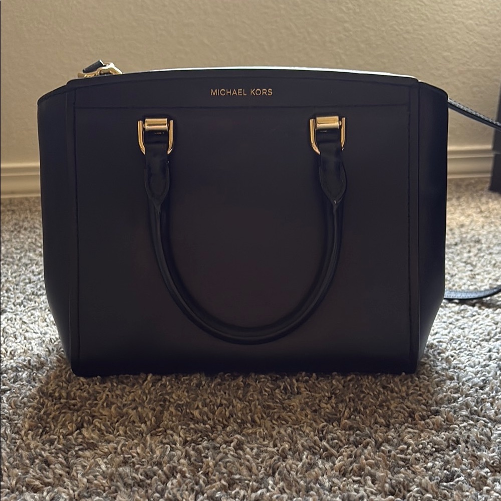 Michael Kors Benning Medium Leather Satchel Black